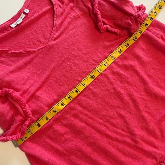 Chicos Linen Flutter Sleeve Top Size 3 (XL) Pink V-Neck - Picture 8 of 9